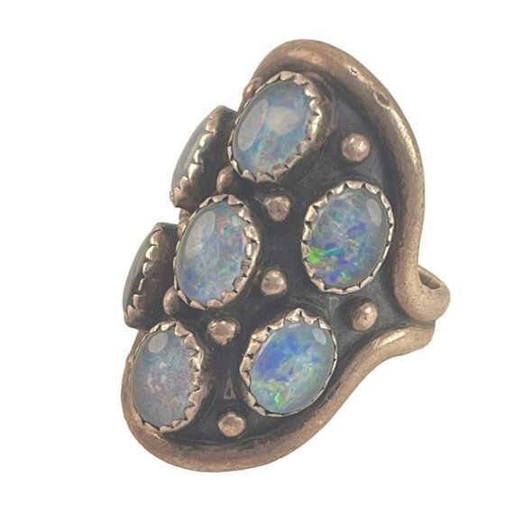 Navajo Nakai Opal Cluster Ring Size 8 Sterling Silver Signed Native American, Fi - Picture 3 of 8